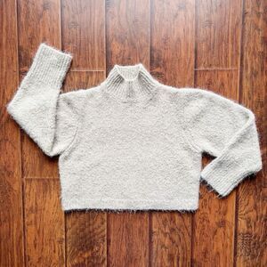 Zara Beige‎ Alpaca Wool Blend Chunky Knit Womens Crop Sweater Sz Large Cozy Warm